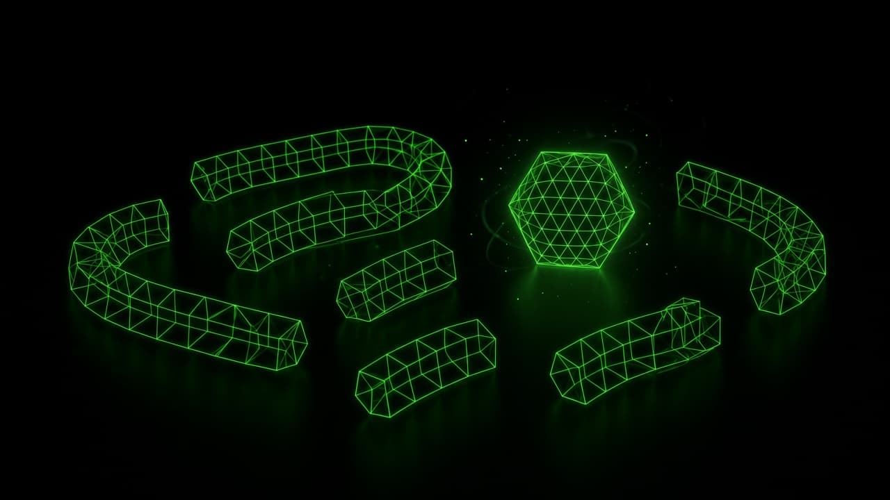 Scattered wireframe specimens.