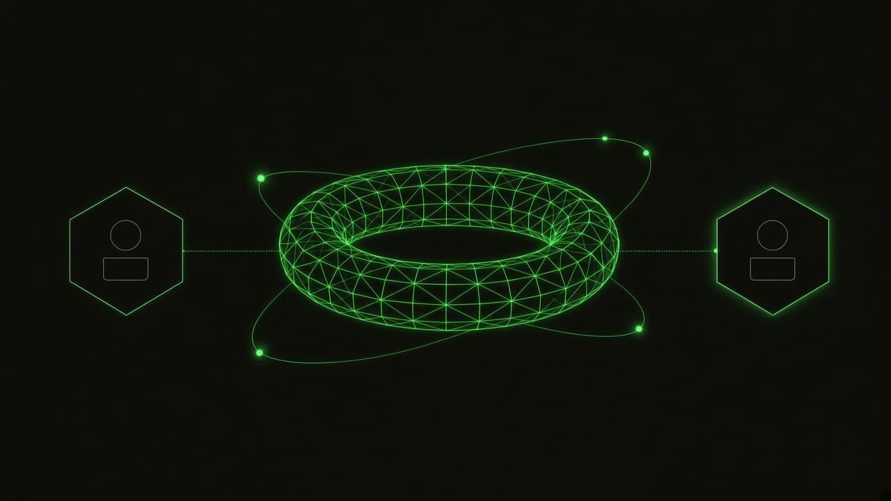 Wireframe torus between two hexagonal nodes.